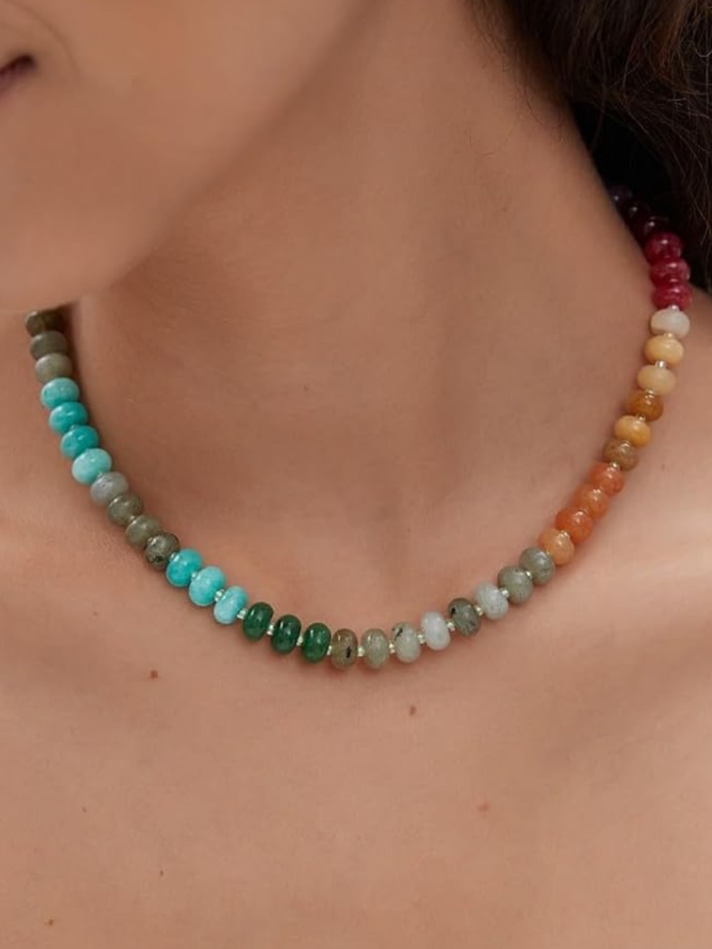 Anthro Vibes Multicolor Beaded Gemstone Choker Necklace